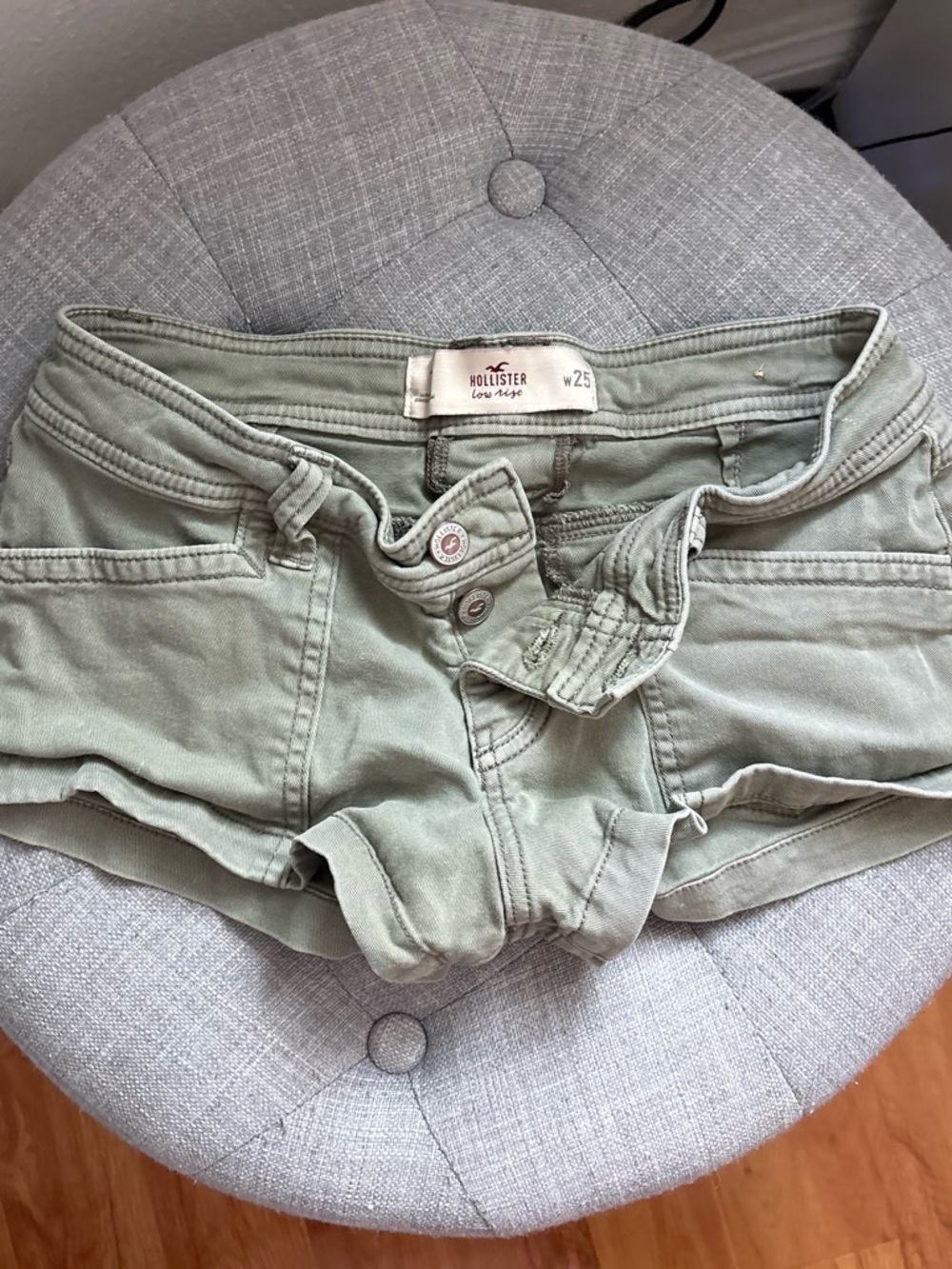 Hollister Low-Rise Olive Green Denim Shorties